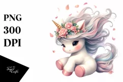 Cute Baby Unicorn Tumbling with Spring Petals | Sublimation Product Image 1