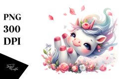 Cute Baby Unicorn Tumbling with Spring Petals | Sublimation Product Image 3