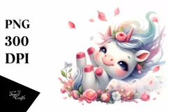 Cute Baby Unicorn Tumbling with Spring Petals | Sublimation Product Image 3