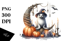 Seal Dressed for Halloween on Half Moon PNG Product Image 1