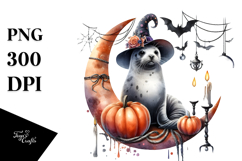 Seal Dressed for Halloween on Half Moon PNG Product Image 1