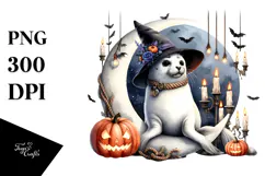 Seal Dressed for Halloween on Half Moon PNG Product Image 1