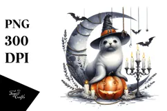 Halloween Seal on Moon PNG Product Image 1