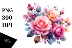 Abstract Colorful Pink Roses PNG Product Image 1