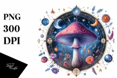 Watercolor Celestial Mushroom with Tarot Theme PNG Product Image 1