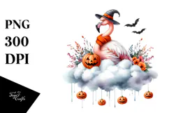 Halloween Flamingo on Cloud PNG Product Image 1