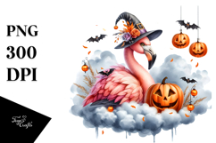 Halloween Flamingo on Cloud PNG Product Image 1