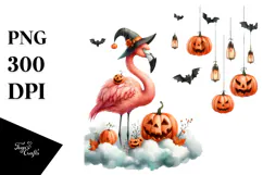 Halloween Flamingo on Cloud PNG Product Image 1