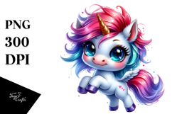 Jumping Baby Unicorn with Cool Haircut, Watercolor PNG Product Image 1