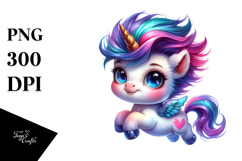 Jumping Baby Unicorn with Cool Haircut, Watercolor PNG Product Image 1