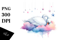 Pastel Swan Sleeping on a Cloud PNG Product Image 1