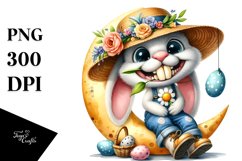 Watercolor Goofy Bunny with Flower in Mouth PNG Product Image 1