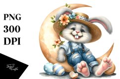 Watercolor Goofy Bunny with Flower in Mouth PNG Product Image 1