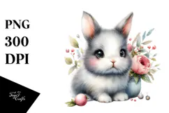 Digital Watercolor Cute Baby Bunny PNG Product Image 1