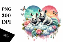 Colorful 2 Baby Rhino on Cloud PNG Product Image 1