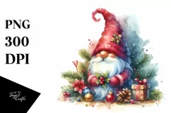 Vibrant Christmas Gnome Watercolor PNG Product Image 3