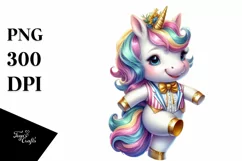 Baby Unicorn in Foxtrot Dancer's Attire, Colorful PNG Product Image 1