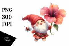 Floating Gnome Hibiscus Watercolor Clipart Product Image 1