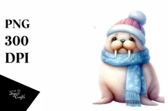 Cute Baby Walrus with Christmas Tree PNG Product Image 3