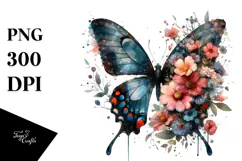 Grungy Butterfly with Flowers PNG Product Image 1