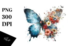 Grungy Butterfly with Flowers PNG Product Image 1