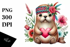 Colorful Walrus on Flower PNG Product Image 1