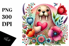 Colorful Walrus on Flower PNG Product Image 1