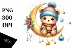 Cute Baby Bear Sitting on Moon PNG Product Image 3