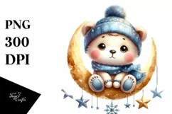 Cute Baby Bear Sitting on Moon PNG Product Image 1