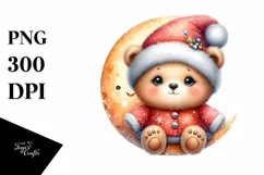 Cute Baby Bear Sitting on Moon PNG Product Image 1