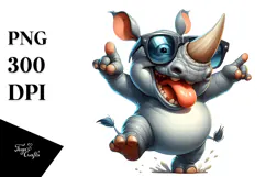 Watercolor Rhino with Oversized Sunglasses PNG Product Image 1
