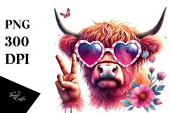 Colorful Pink Highland Cow PNG Product Image 1