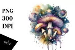 Mystical Celestial Mushroom Watercolor Splash PNG Product Image 1