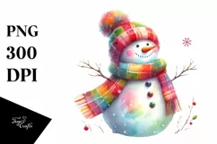 Colorful Snowman with Scarf, Winter PNG Product Image 1