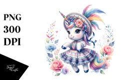 Baby Unicorn in Folk Dancer&#039;s Costume, Colorful PNG Product Image 3