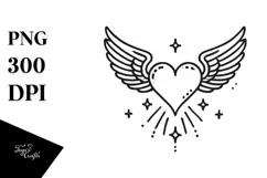 Simple Lineart Heart with Wings PNG Product Image 1