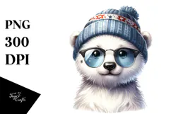 Cool Polar Bear with Hat and Sunglasses PNG Product Image 1