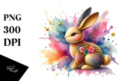 Colorful Bunny with Golden Insertions PNG Product Image 1