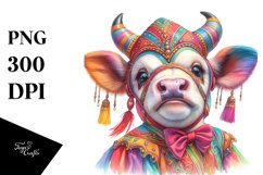 Baby Cow in Volta Dancer&#039;s Outfit, Colorful PNG Product Image 1