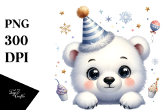 Energetic Baby Polar Bear with Party Hat, PNG Product Image 1