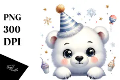Energetic Baby Polar Bear with Party Hat, PNG Product Image 1