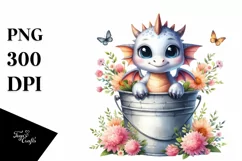 Cute Baby Dragon Watercolor PNG Product Image 1