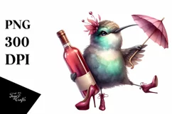 Funny Hummingbird Sitting Holding Wine Diva Look Product Image 1