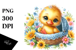 Colorful Baby Duck in Cradle | Sublimation, Clipart Product Image 1