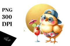 Funky Chicken in Beachwear with Cocktail PNG Product Image 1