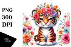 Colorful Tiger with Flower Crown | Sublimation, Clipart Product Image 1