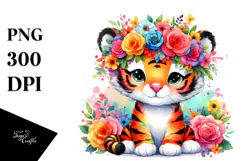 Colorful Tiger with Flower Crown | Sublimation, Clipart Product Image 1