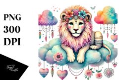 Colorful Boho Lion on Cloud with Hearts PNG Product Image 1