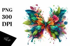 Abstract Vibrant Butterfly with Flowers PNG Product Image 3