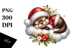 Cute Baby Otter Sleeping on a Cloud PNG Product Image 1